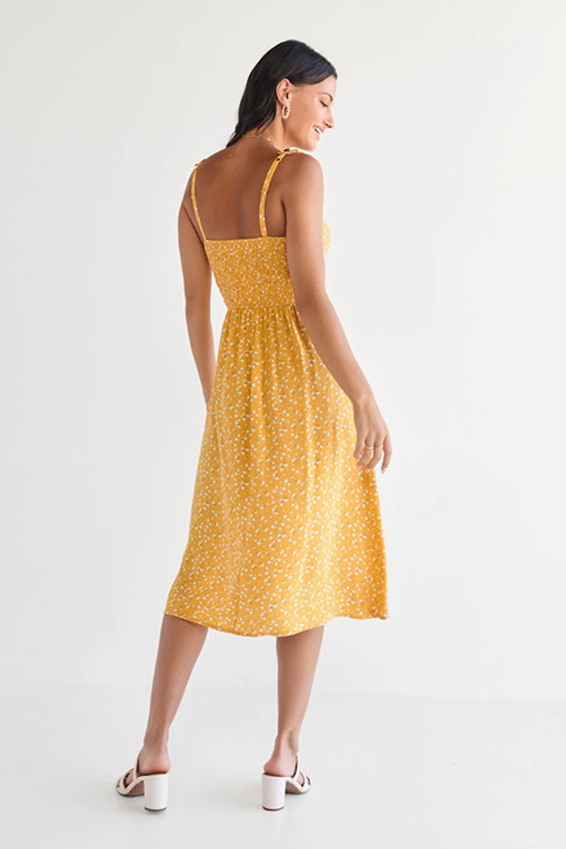 Megan Ruffle Strap And Neckline Floral Midi Dress