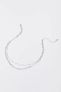 Melissa Layered Chain Link And Pearl Station Silver Necklace