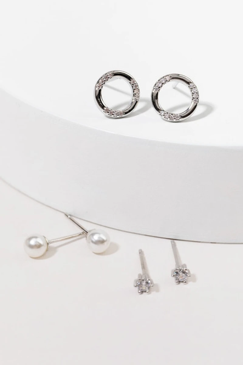 Angelina Hoops Pearls And Studs Earring Set