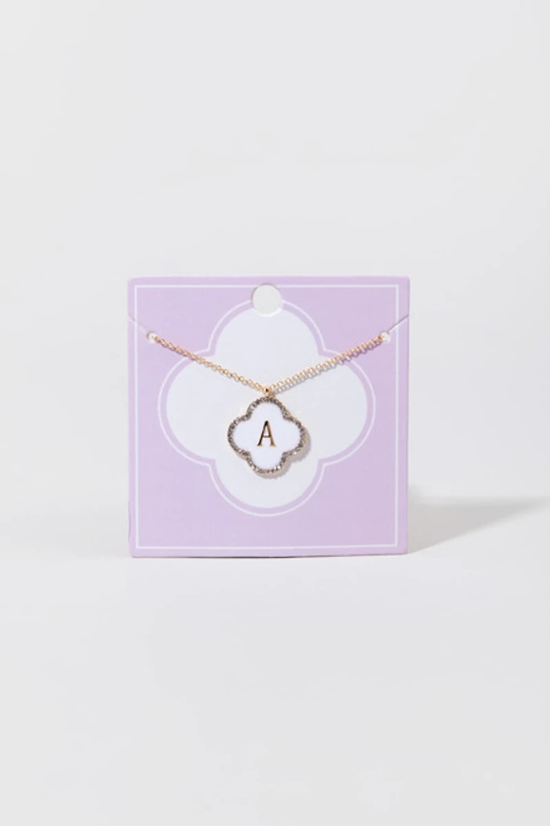 Initial Boxed Carded Pearl Clover Pendant Necklace
