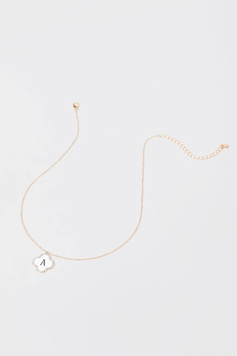 Initial Boxed Carded Pearl Clover Pendant Necklace