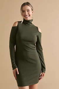 Marie Turtle Neck Cold Shoulder Knit Mini Dress
