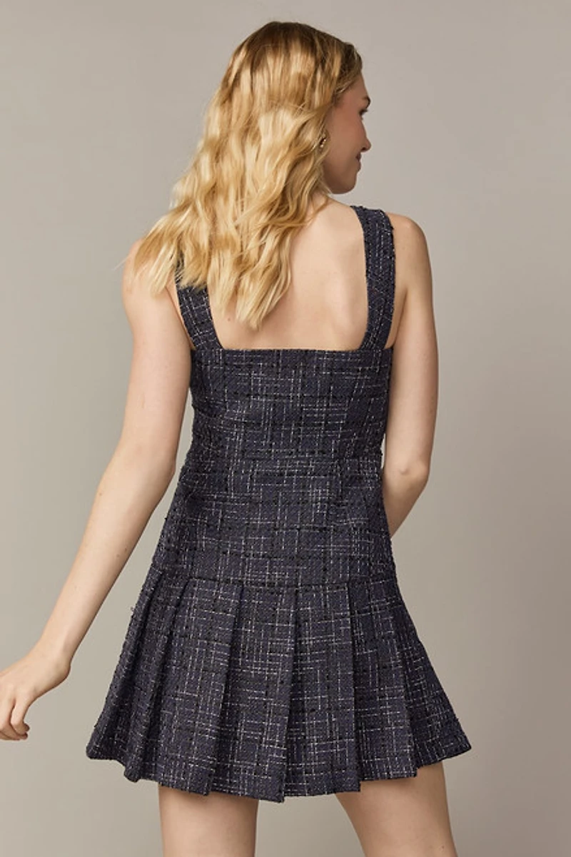 Jaime Tweed Button Pleated Bottom Mini Dress
