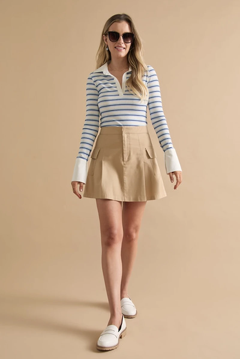 Eva Striped Cuffed Long Sleeve Rugby Top