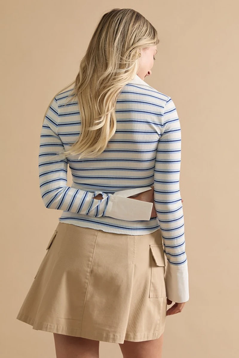 Eva Striped Cuffed Long Sleeve Rugby Top