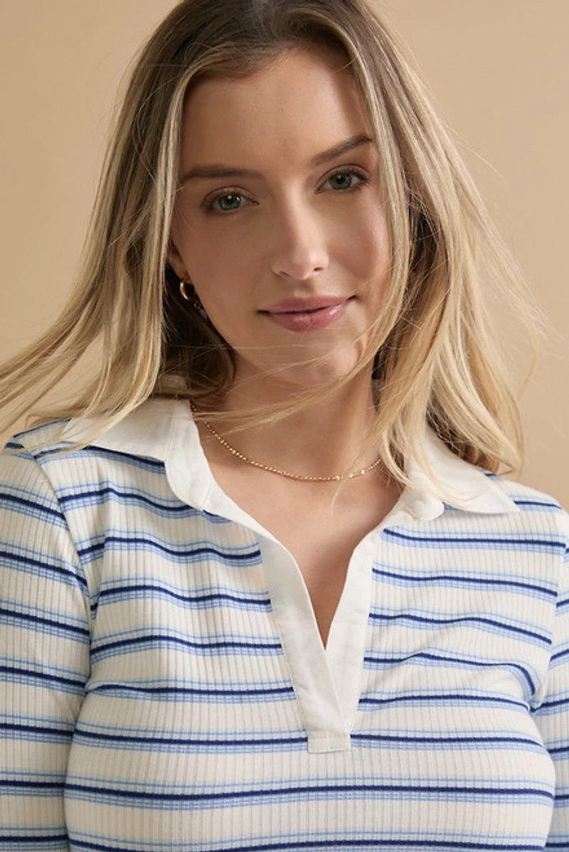 Eva Striped Cuffed Long Sleeve Rugby Top