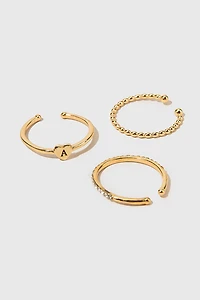 Initial Adjustable Tiny Heart Gold Ring Set