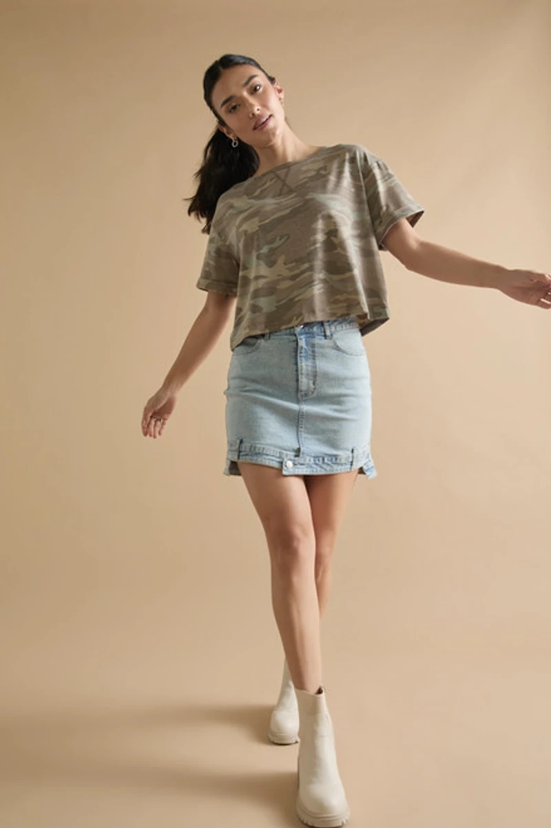 Megan Camo Boxy Knit Tee