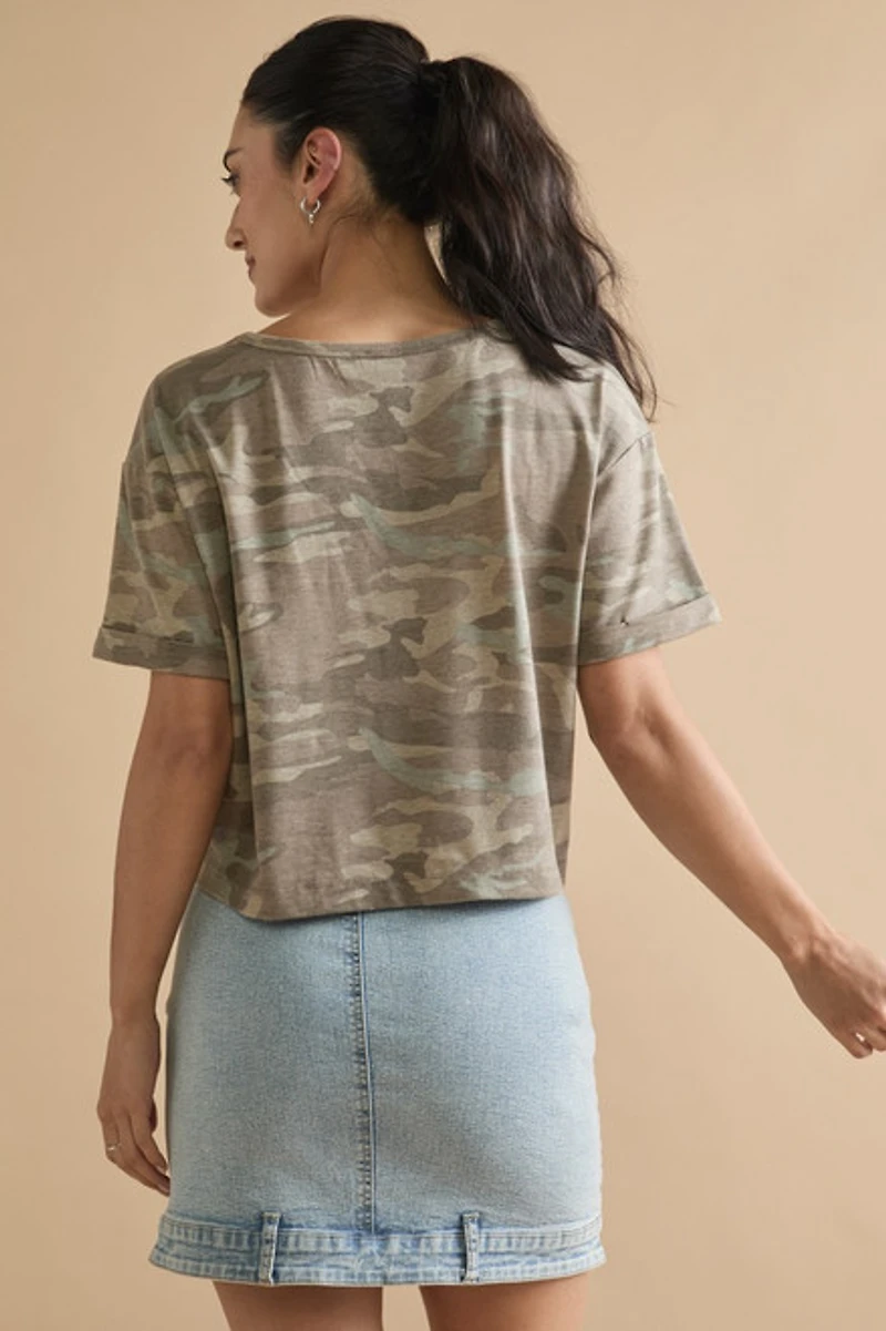 Megan Camo Boxy Knit Tee