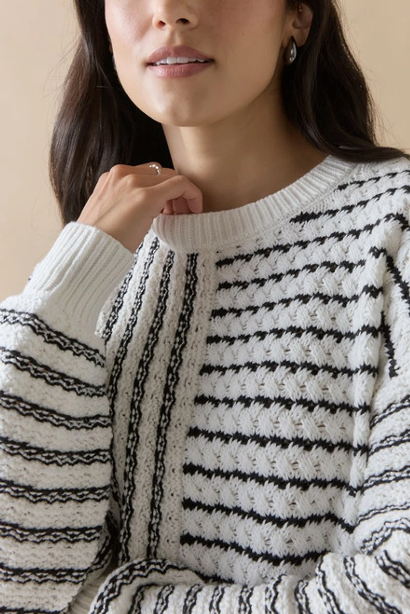 Mae Mixed Stripe Pattern Crewneck Pullover