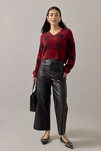 Vickie Faux Leather Culotte Cropped Wide Leg Pants