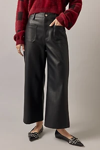 Vickie Faux Leather Culotte Cropped Wide Leg Pants
