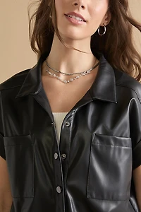 Kasey Leather Button Down Top