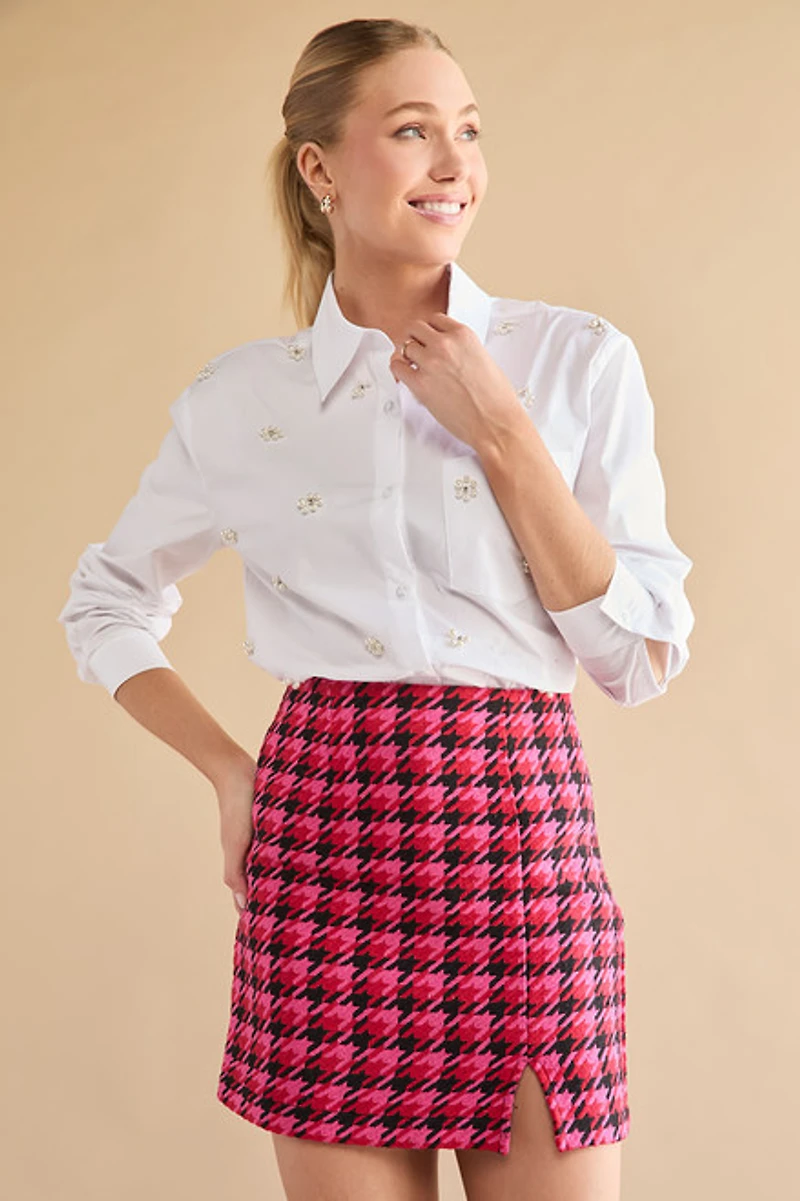 Katrina Houndstooth Tweed Mini Skirt