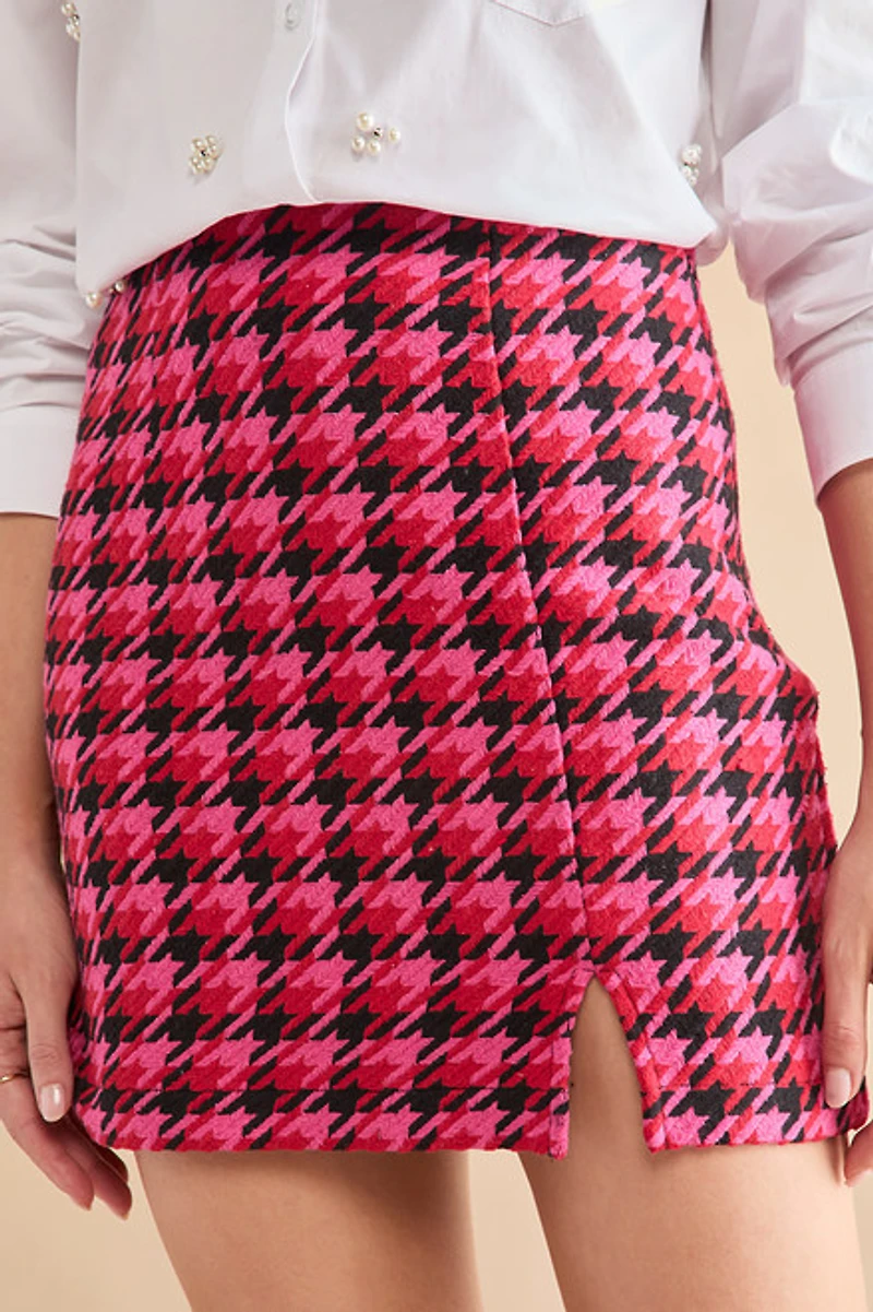 Katrina Houndstooth Tweed Mini Skirt