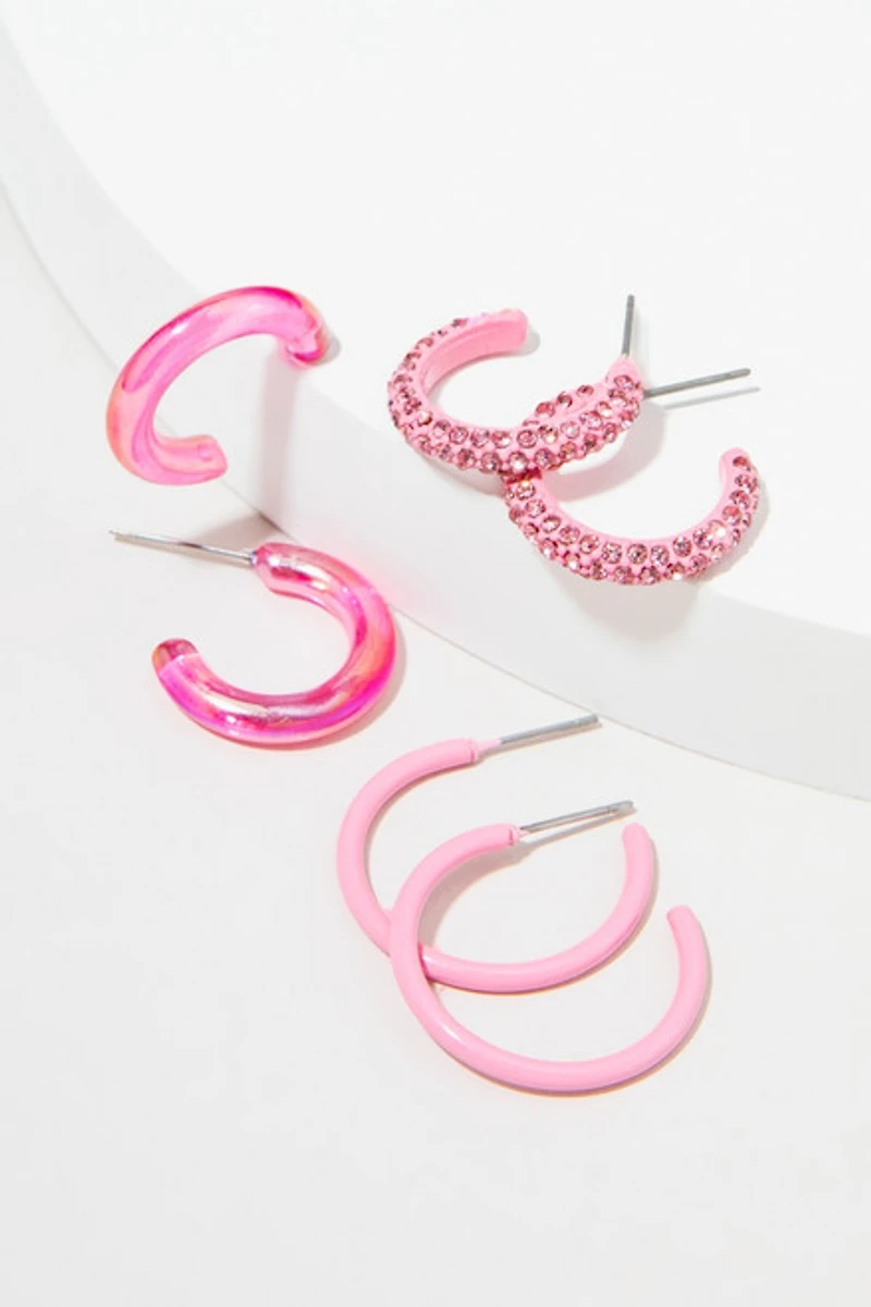 Lola Mixed Style Pink Hoop Earring Set