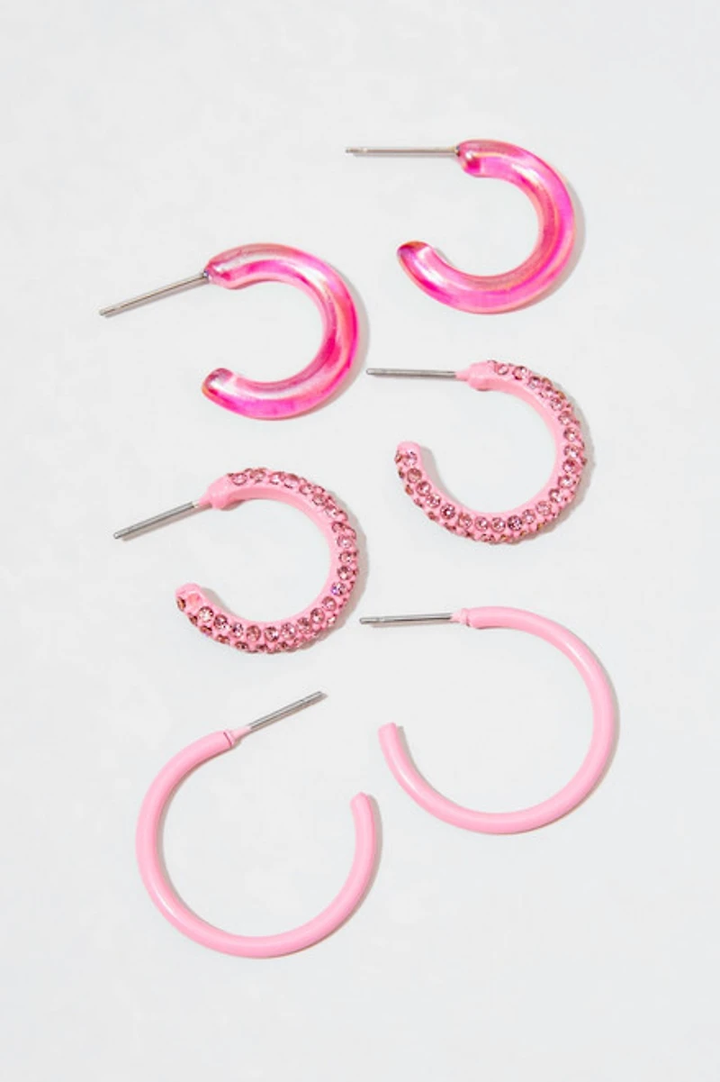 Lola Mixed Style Pink Hoop Earring Set