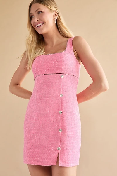 Sheryl Crystal Embellished Soft Tweed Mini Dress