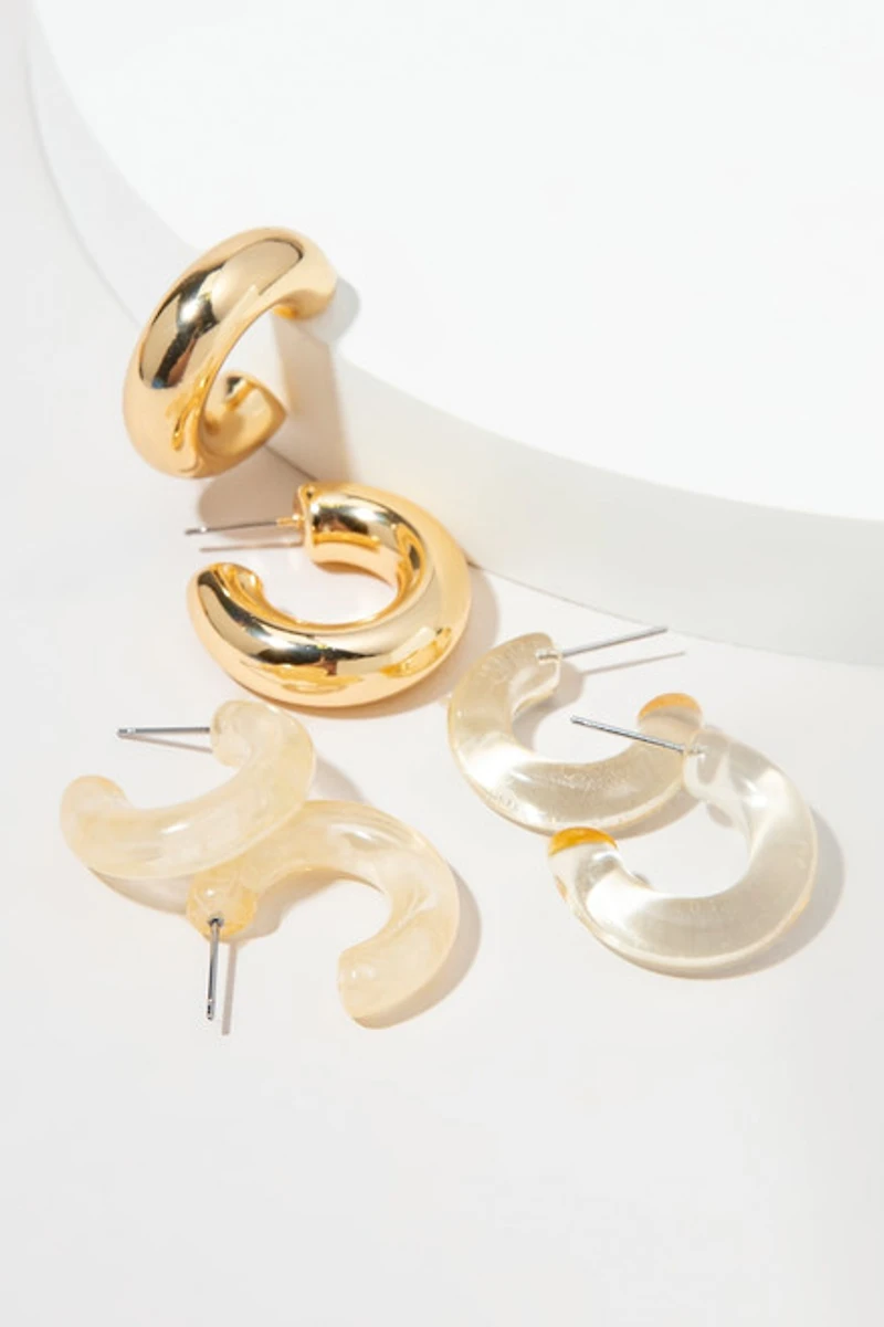 Jo Mix Style And Pattern Thick Hoop Earring Set