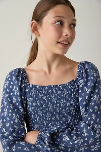 Hello Franki Katherine Long Sleeve Smocked Floral Dress for Girls
