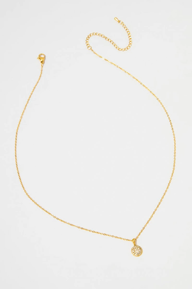 Alice Stainless Steel Pave Coin Pendant Necklace