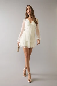 Heather Tiered Bow Back Shimmer Mini Dress