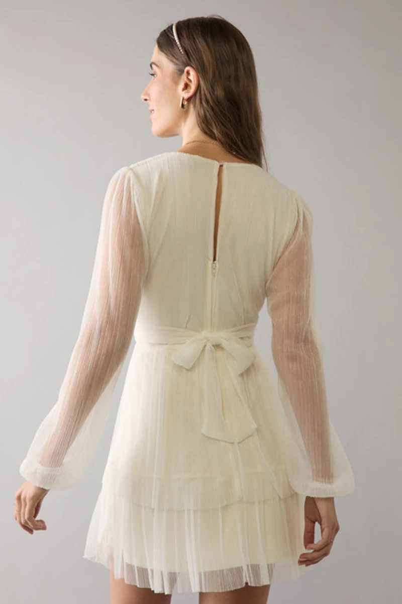 Heather Tiered Bow Back Shimmer Mini Dress