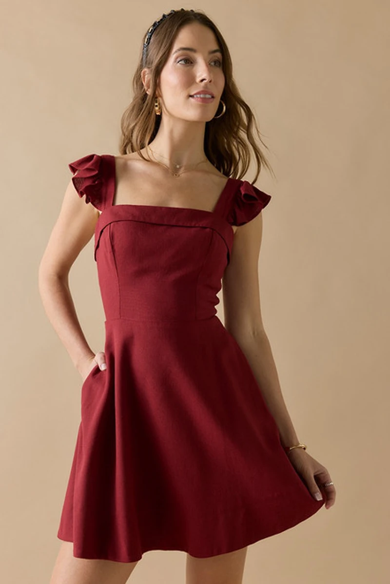 Cristina Bow Back Flutter Shoulder Mini Dress