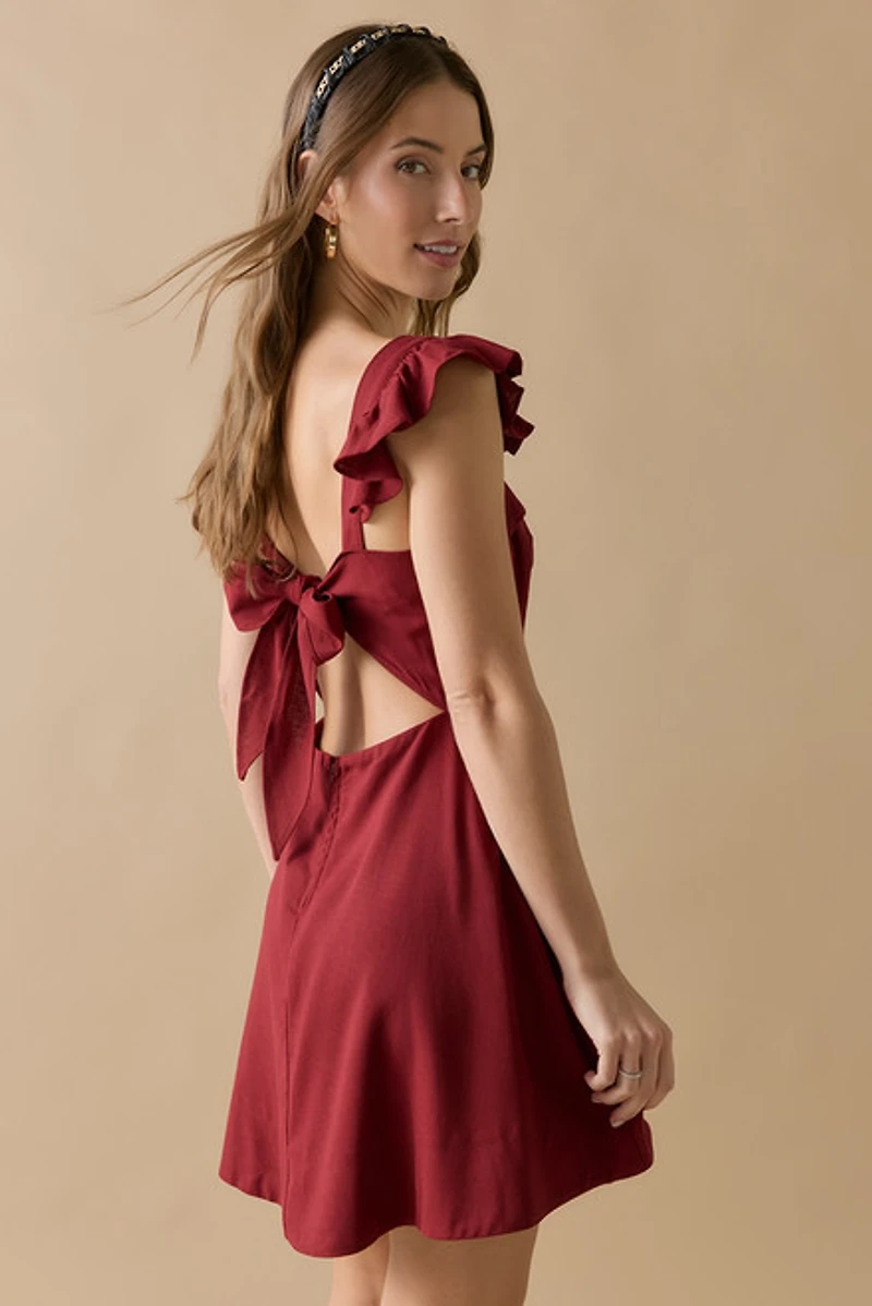 Cristina Bow Back Flutter Shoulder Mini Dress