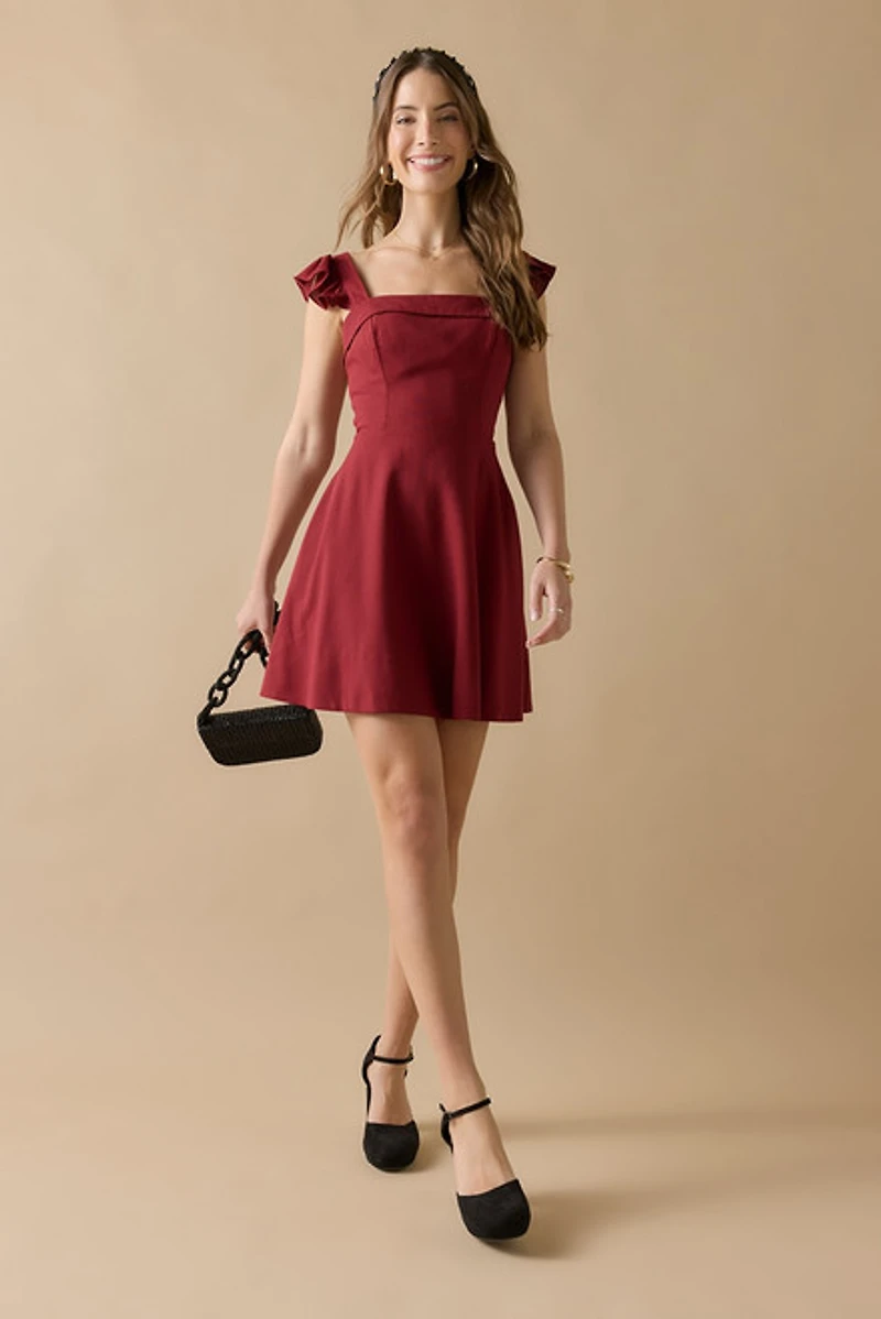 Cristina Bow Back Flutter Shoulder Mini Dress