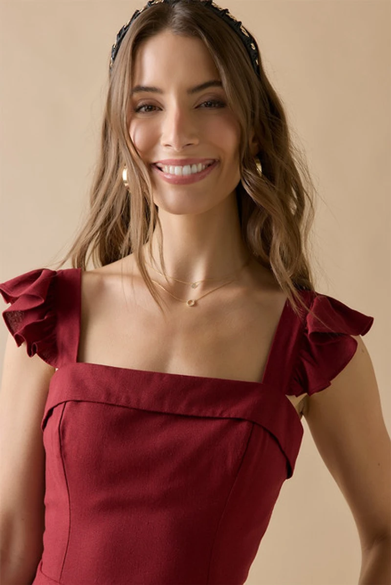 Cristina Bow Back Flutter Shoulder Mini Dress
