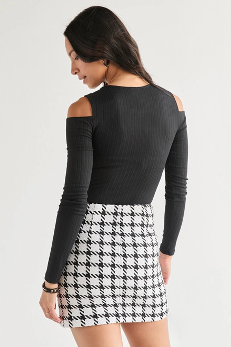 Marla Rib Knit Cold Shoulder Long Sleeve Bodysuit