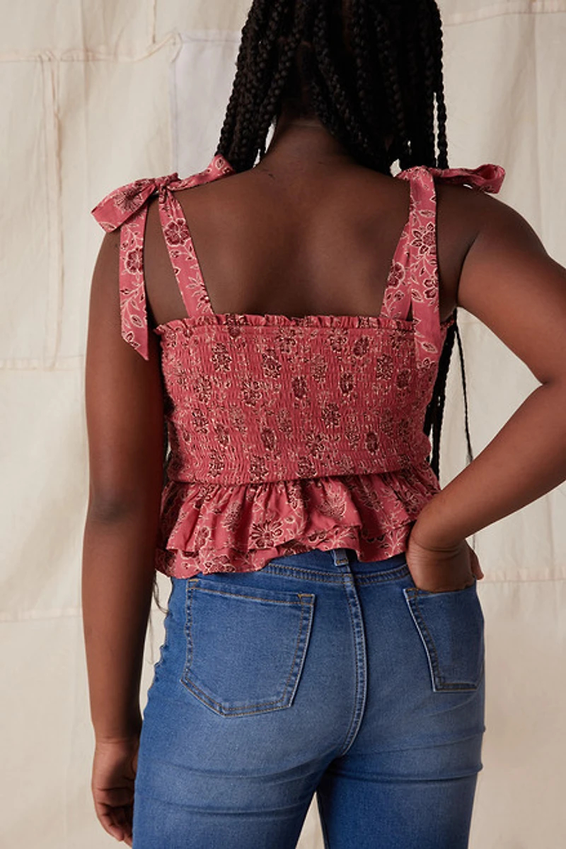 Hello Franki Smocked Tie Shoulder Blouse for girls