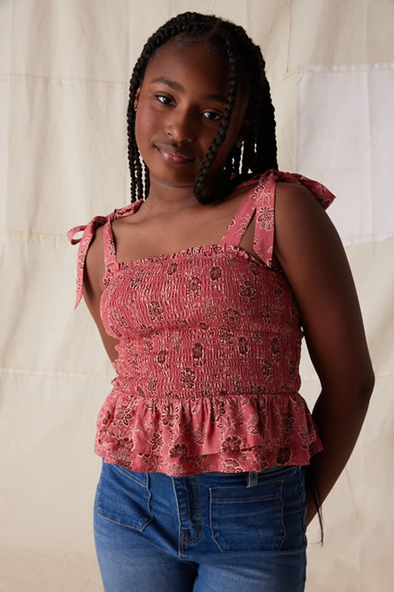 Hello Franki Smocked Tie Shoulder Blouse for girls
