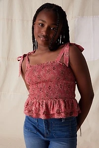 Hello Franki Smocked Tie Shoulder Blouse for girls