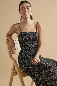 Michelle Side Slit Heart Print Strappy Midi Dress