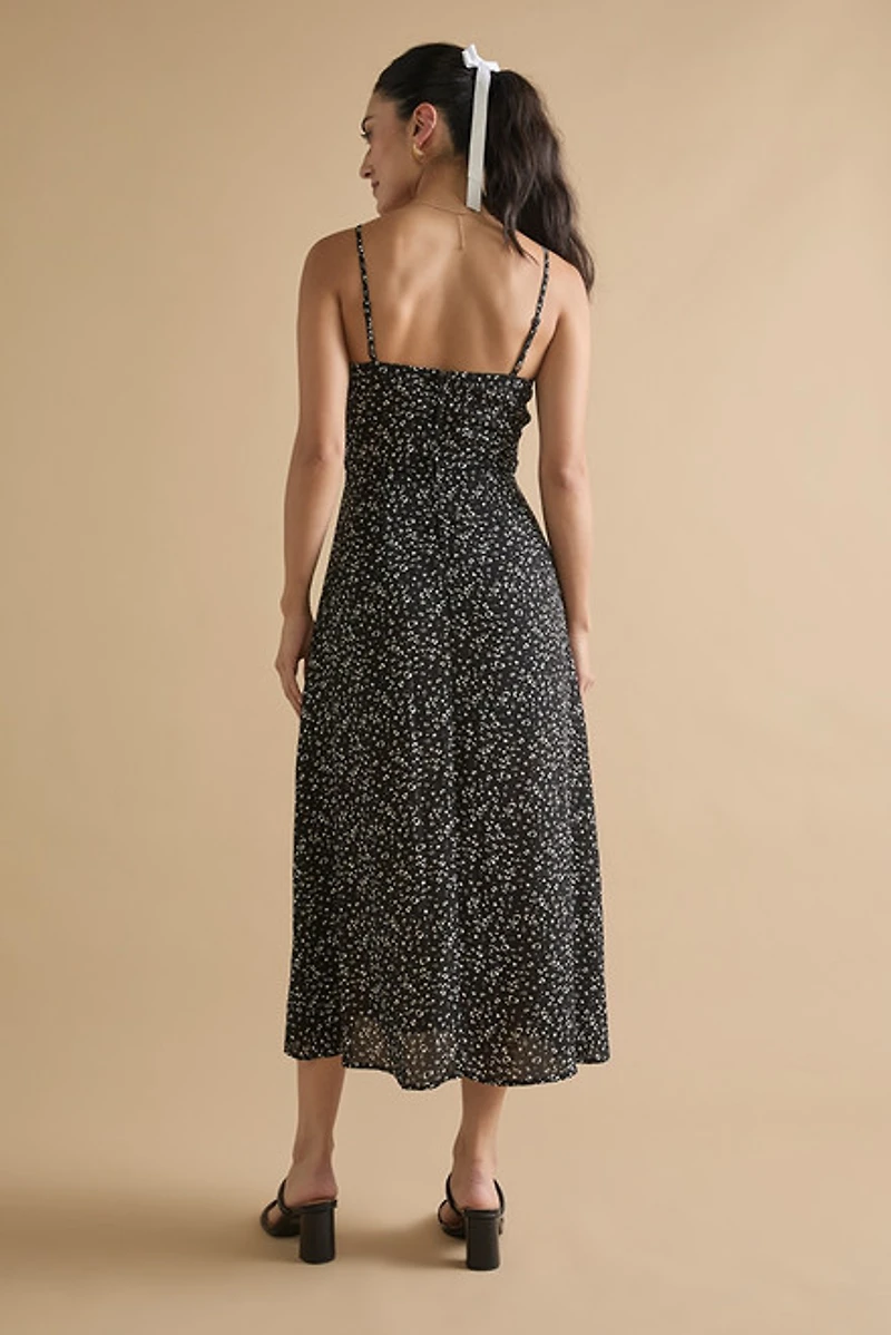 Michelle Side Slit Heart Print Strappy Midi Dress