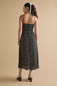 Michelle Side Slit Heart Print Strappy Midi Dress