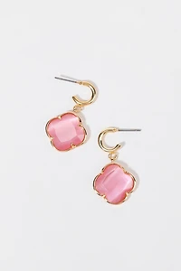 Jeanne Cat Eye Clover Charm On Huggie Hoop Earrings