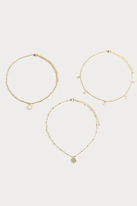 Hello Franki Cz Drop And Pendant Gold Necklace Set for girls