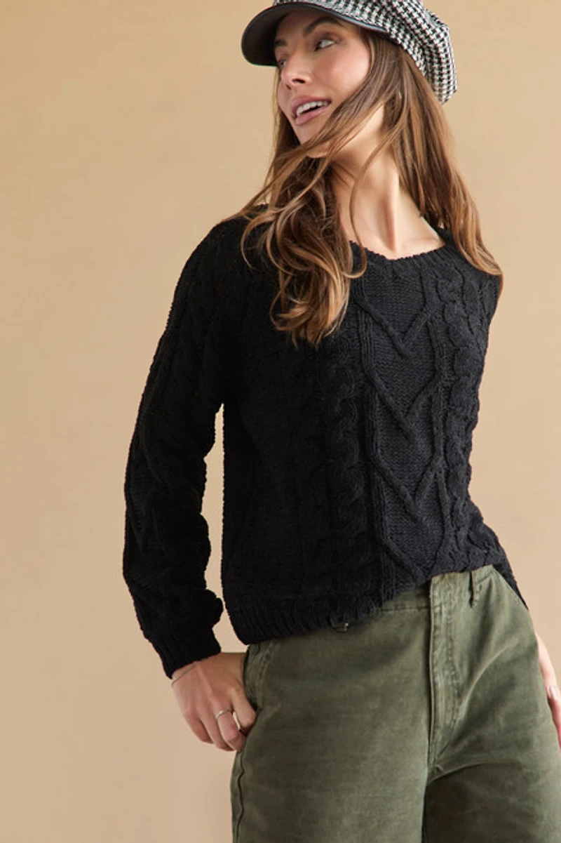 Cherry Oversized Chenille Cable Pattern Pullover