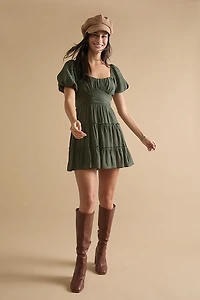 Emma Corset Wrap Waist Tiered Mini Dress