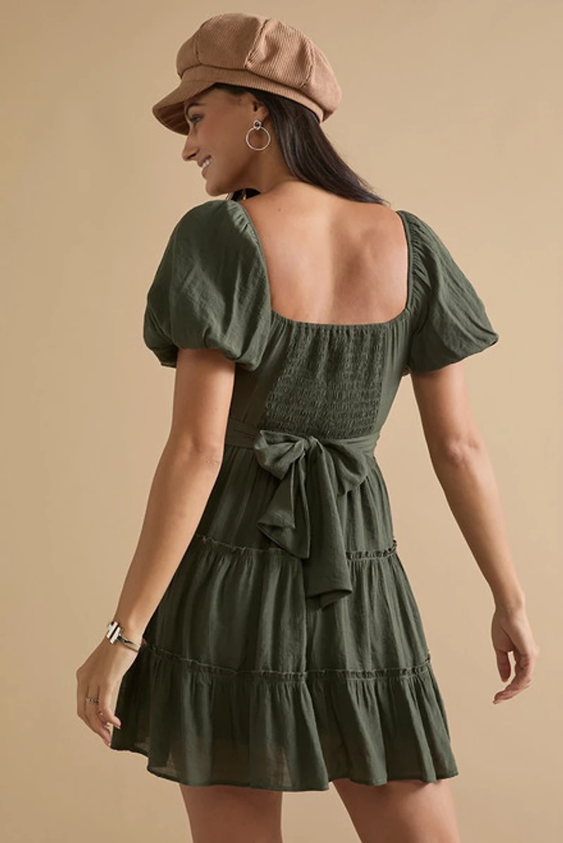 Emma Corset Wrap Waist Tiered Mini Dress