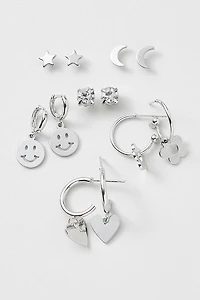 Hello Franki 6Pk Metal Icon Silver Earring for girls