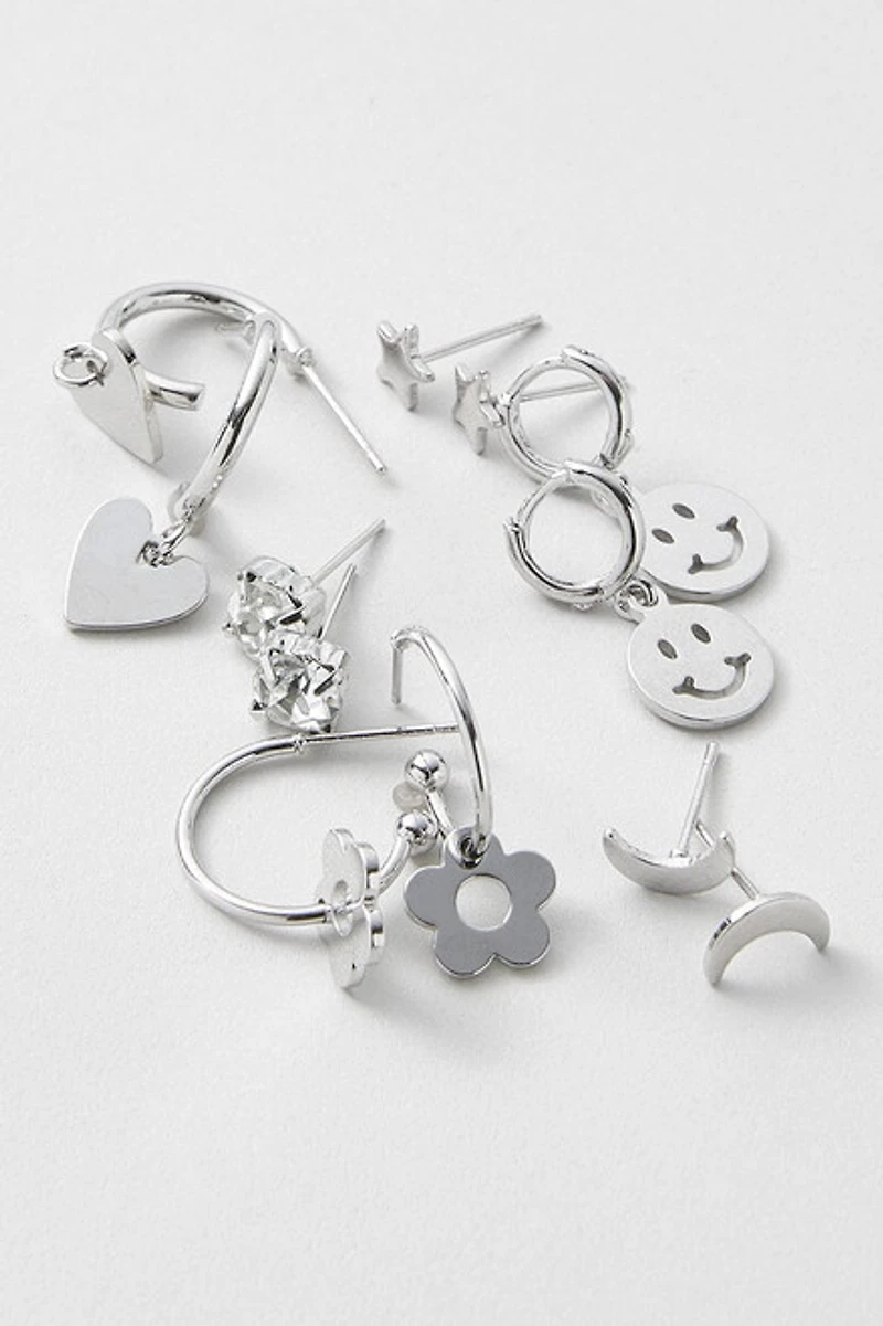 Hello Franki 6Pk Metal Icon Silver Earring for girls