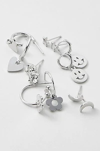 Hello Franki 6Pk Metal Icon Silver Earring for girls