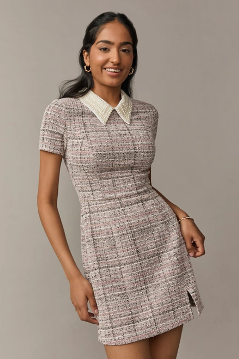 Liz Pearl Embellished Collar Tweed Mini Dress