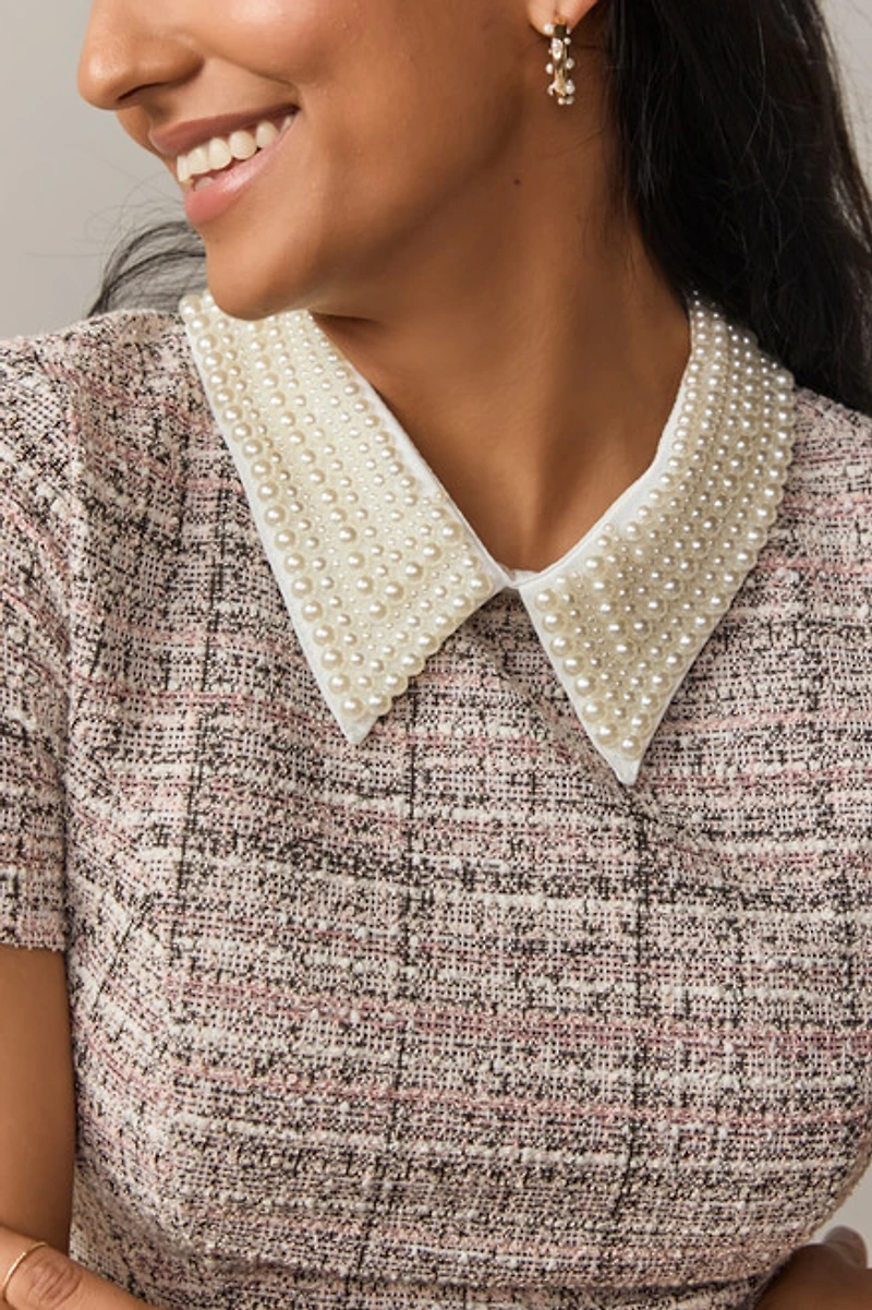 Liz Pearl Embellished Collar Tweed Mini Dress