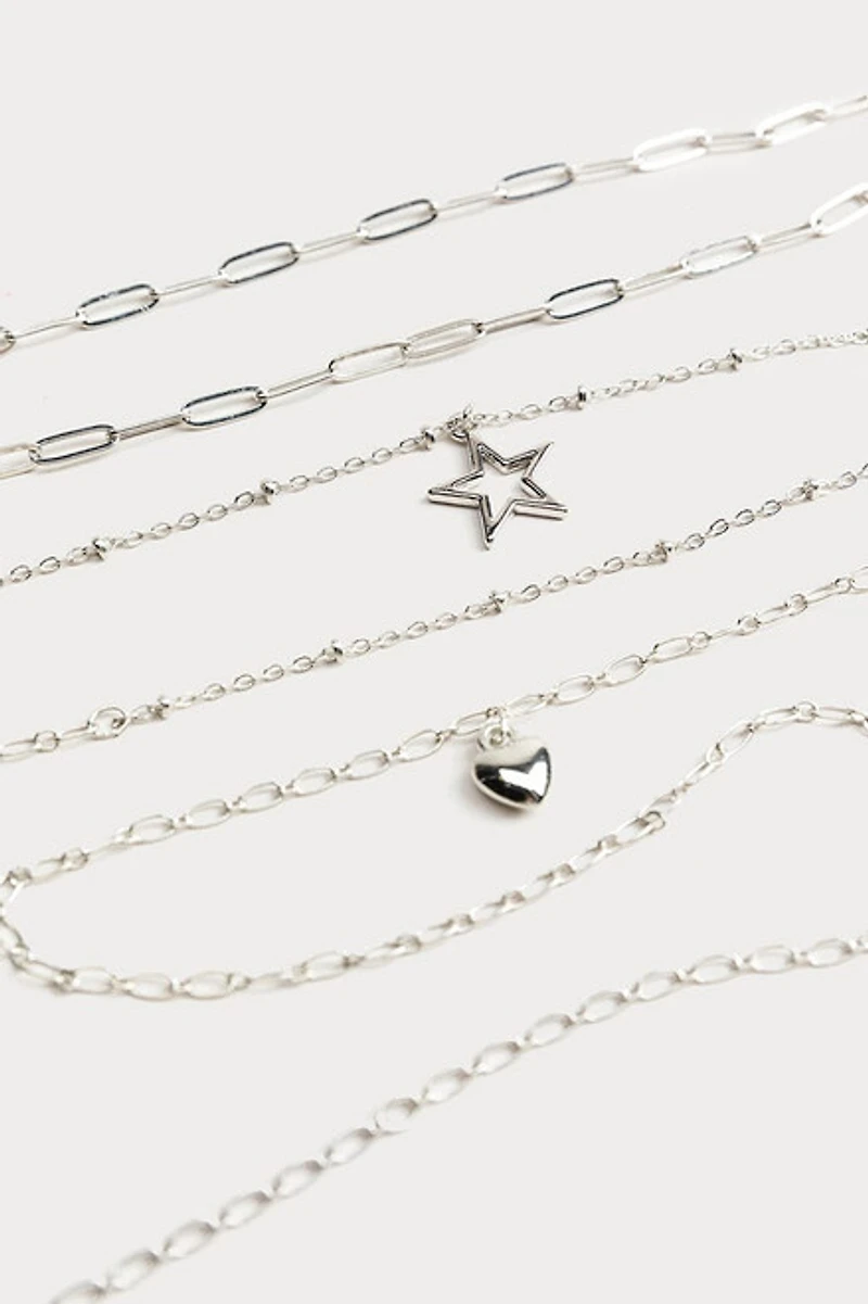 Hello Franki Heart & Chain Silver Necklace Set for girls