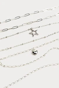 Hello Franki Heart & Chain Silver Necklace Set for girls